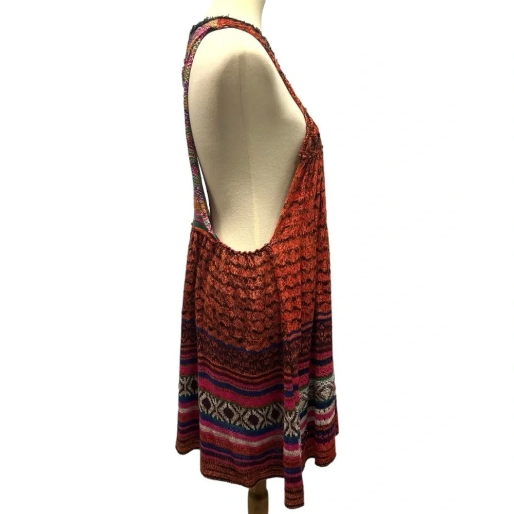 Free People Rare Hearts Tunic Knit Open Sides Multicolor Bohemian Top Womens Med